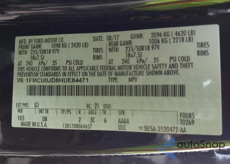 2017 Ford Escape Titanium из США, поврежденный, VIN 1FMCU0JD8HUE84471